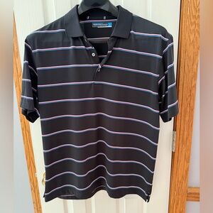 Roundtree & Yorke | Size Large Mens Black Striped Performance Golf Polo Athletic